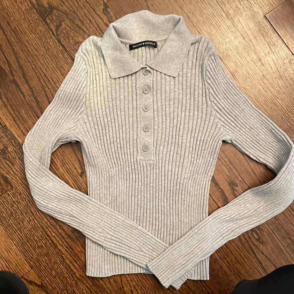 Brandy Melville grey ribbed polo shirt